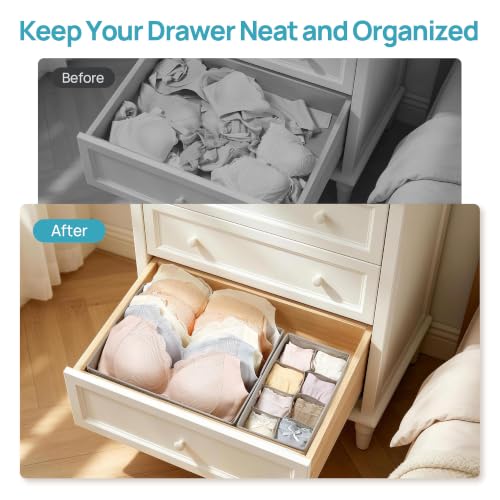 Vtopmart 4 Pack Large Bra Drawer Organizer, 14 Inch Foldable Fabric Underwear Storage Tray for Dresser Drawers, Keeps Shape for M-L/34D-38C Bras, Closet Organizer - size: 14"x11"