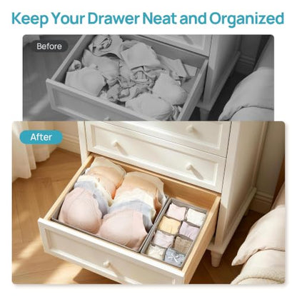 Vtopmart 4 Pack Large Bra Drawer Organizer, 14 Inch Foldable Fabric Underwear Storage Tray for Dresser Drawers, Keeps Shape for M-L/34D-38C Bras, Closet Organizer - size: 14"x11"