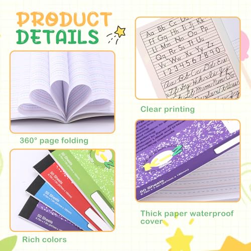 Fainne 30 Pack Primary Ruled Composition Notebook, Grade K-2 Journal 100 Pages, 7-1/2" x 9-3/4" Kindergarten Primary Drawing Story Notebook for Kids Drawing and Writing(Red, Green, Blue, Purple) - color: Red, Green, Blue, Purple