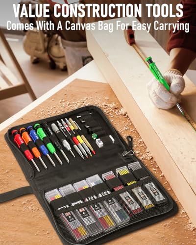 Nicpro 31 Pack Carpenter Pencil Set with Sharpener, Mechanical Carpenter Pencils with 128PCS Refills and Carbide Scribe Tool, Heavy Duty Construction Pencils for Architect Woodworking-With Canvas Case - size: 1 Count (Pack of 31)