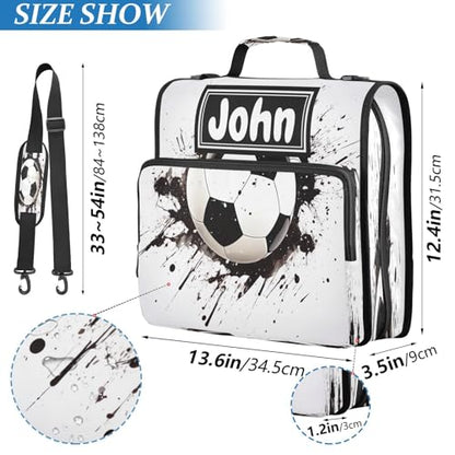 Soccer Ball Print Custom Zipper Binder Bag 3 Ring with Shoulder Strap & Handle Personalized Binder Bag Expandable File Folder for School - color: Multi-soccer Ball
