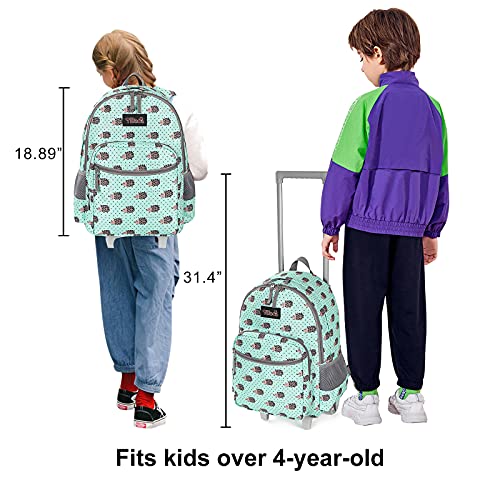 Tilami Rolling Backpack 18 inch Double Handle with Lunch Bag Wheeled Kids Backpack for Girls and Boys, Hedgehog Green - color: Hedgehog Green