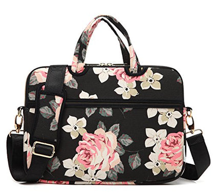 kayond Black Rose Patten water-resistant Laptop Shoulder Messenger Bag Case Sleeve for 14 Inch 14.1 Inch Laptop - color: Black Rose, size: 14-14.1 inch