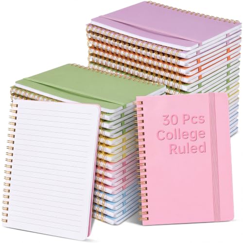 Watersay 30 Pcs Small Spiral Notebooks A6 with Straps, Multicolor 5" x 7" Pocket Notebooks Mini Lined Journals 50 Sheets for Back to School Supplies Students Rewards Office Gifts(Pastel Color) - color: Pastel Color