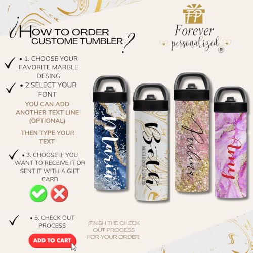 Personalized Black Gold Marble Water Bottle with Name | 20oz Stainless Steel Insulated Bottle | Custom Gym, School & Sports Tumbler for Adults & Students - color: Black