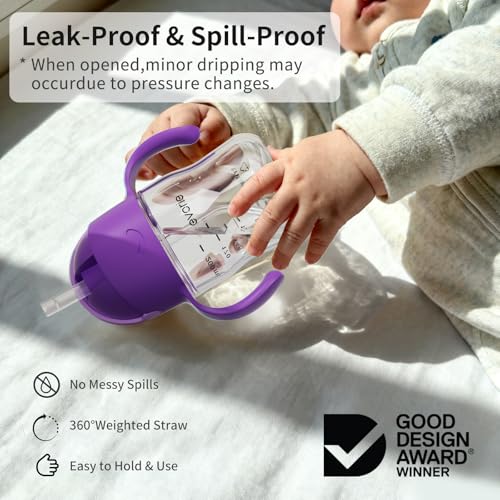 Evorie Tritan Weighted Straw Cup Baby Training Cup, Spill Proof, 7 Oz, 6M+ | BPA & BPS-Free, First learning cup, 360° drinking, Dishwasher safe, Durable Sippy Cup, Ube - color: Ube