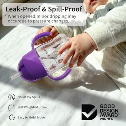 Evorie Tritan Weighted Straw Cup Baby Training Cup, Spill Proof, 7 Oz, 6M+ | BPA & BPS-Free, First learning cup, 360° drinking, Dishwasher safe, Durable Sippy Cup, Ube - color: Ube