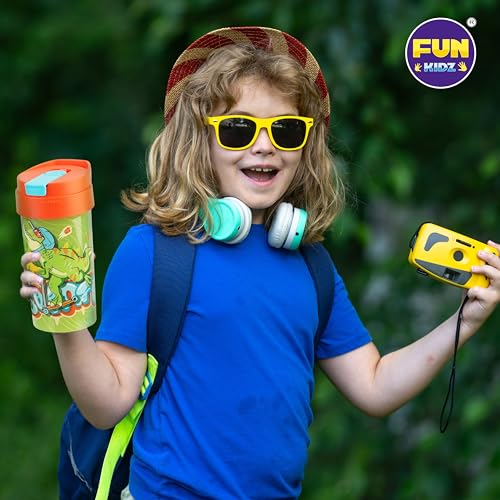 17oz Dinosaur Kids Water Bottle, Toddler Spout Cover and Carry Handle Lid Leak Proof BPA free Cup for Boys Ages 3+ Dishwasher Safe for Sports School Travel Plastic with Silicon Straw