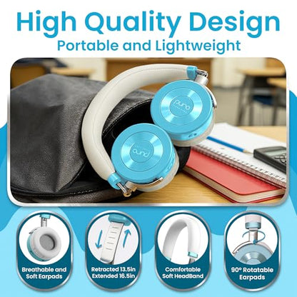 Puro Sound Labs JuniorJam Plus Volume-Limiting Wireless Bluetooth Headphones for Kids, Secure Audio with Adjustable On-Ear Design, 22-Hour Battery Life, Ideal for Tablets, Smartphones & PCs - Teal - color: Teal