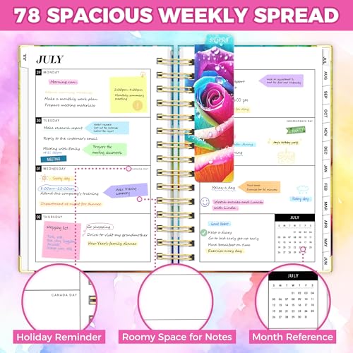 Academic Planner 2026-2027, 18 Months Weekly & Monthly Calendar Planner | July 2026 - Dec 2027, 6.6" x 8.3 A5 Size, Hardcover Daily Agenda with Tabs, Inner Pocket, Bookmark, Stickers, Sticky Note Set - color: Rainbow Rose, size: A5