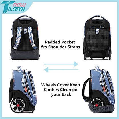 NEW TILAMI 19 inch Rolling Backpack Teens Rolling Backpack Cute Wheeled Laptop Backpack Bookbag Roller Travel Bag College, Basketball Street - color: Blue Basketball Street