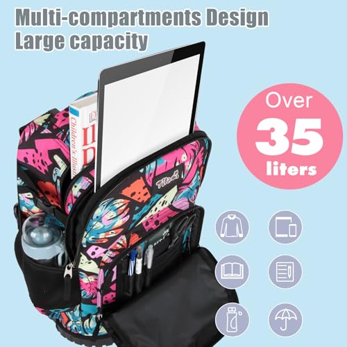 Tilami Rolling Backpack for Kids 19 Inch Wheeled Bookbag for Boys & Girls for School & Travel,Arts Pink - color: Arts Pink
