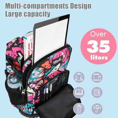 Tilami Rolling Backpack for Kids 19 Inch Wheeled Bookbag for Boys & Girls for School & Travel,Arts Pink - color: Arts Pink