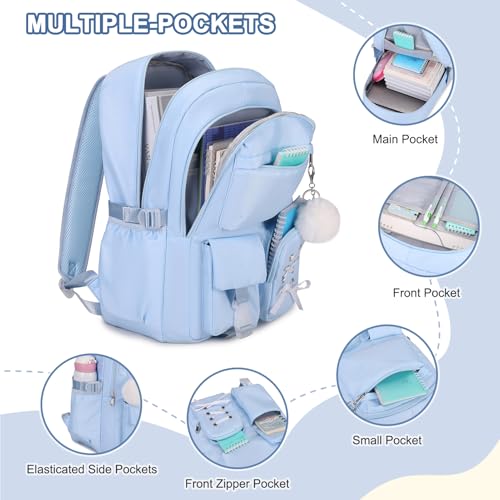 Scothen Backpack for Girls with Bento Lunch Box Set, School Bag Bookbag for Teens Girls Kids Student, 43oz Lunch Containers Lunchbox, Insulated Lunch Bag & Pencial Case, Back to School Gifts - color: Blue
