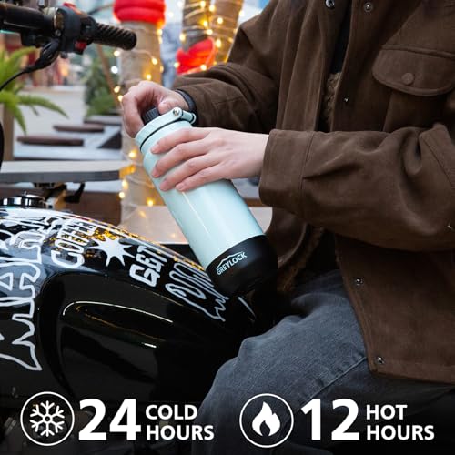 GREYLOCK 32 oz Insulated Water Bottle with Straw Lid, Leakproof Reusable Stainless Steel Vacuum Flask, 24hr Cold & Hot, Carry Handle & Silicone Spout, BPA-Free for Gym, Hiking, Travel,Teal - color: Emerald Lake, size: 32 Ounces