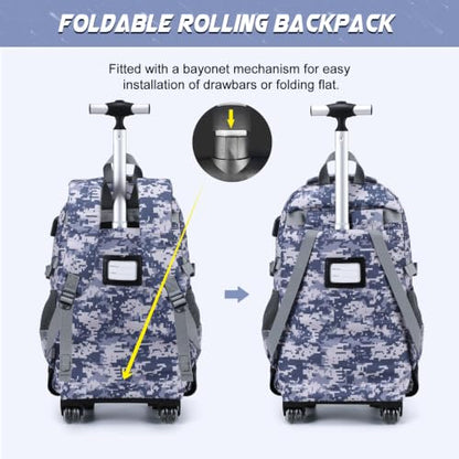 DIGOBAY Camo Rolling Backpack for Boys, 3PCS Tactical Kids Rolling Backpack Set with Lunch Bag & Pencil Case, Boys Wheeled School Bookbag for Elementary, Middle, High School - color: Camouflage Dark Gray