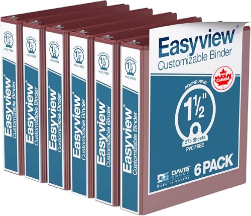Easyview Premium 3-Ring Binders with Clear-View Covers and Round Rings, Binders for School or Office, 1.5 Inch, Pack of 6, Burgundy - color: Burgundy, size: 1.5 Inch, style: Pack of 6