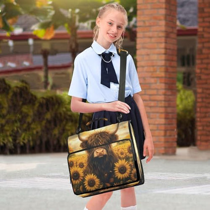 3 Ring Zipper Binder Sunflower Highland Cow Binders Bag with Shoulder Strap 500 Sheets Paper Organizer Trapper Keeper Documents Storage File Folder for School Office - color: A1188