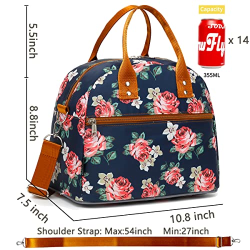 FlowFly Insulated Lunch Bag With Shoulder Strap for Women, Men, and Kids, Large and Reusable, Handle, Freezable Work and School Travel Tote and Meal Prep Organizer,Peony - color: Peony
