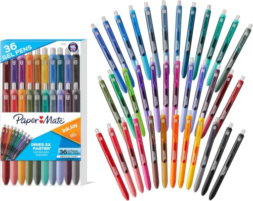 Paper Mate InkJoy Gel Pens, Retractable, Medium Point (0.7 mm),Office Supplies, Smooth, Colorful Ink, 36 Count (Pack of 6) - size: 36 Count (Pack of 6)