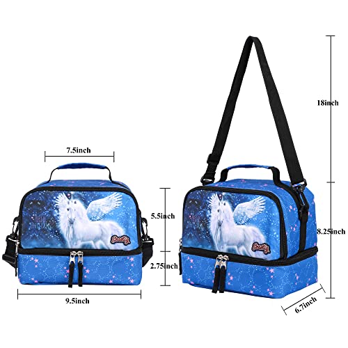 seastig Rolling Backpack 18in Double Handle Backpack Kids Wheeled Backpack Roller Backpack with Lunch Bag Set Girls Boys - color: White Horse
