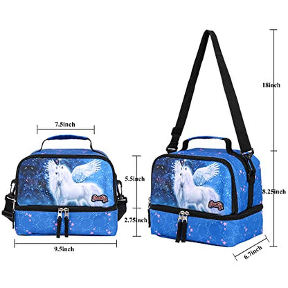 seastig Rolling Backpack 18in Double Handle Backpack Kids Wheeled Backpack Roller Backpack with Lunch Bag Set Girls Boys - color: White Horse