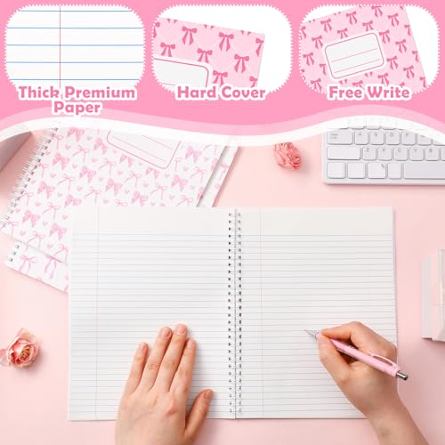 Jetec 12 Pack Pink Bow Composition Notebooks Preppy Cute Coquette Spiral Notebook 9-3/4 x 7-1/2 Inch College Ruled Hard Cover Journal Back to School Teacher Gifts Preppy School Supplies, 100 Pages - color: Pink