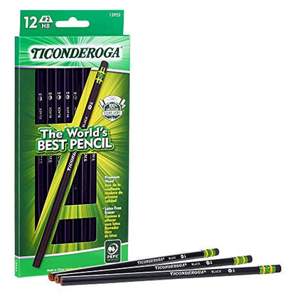 Ticonderoga Pencils, 2 HB Soft, Black | Wood-Cased | Unsharpened | 24 Count Total - size: 12 Count (Pack of 2), style: Pencils