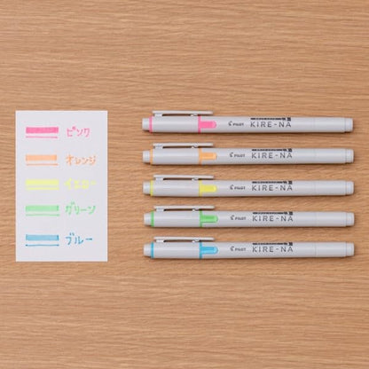PILOT KIRE-NA Highlighter Set, Basic 5 Colors, Chisel and Fine Tip, Quick-Dry Pigment Ink, SKIW-1-5C1 - color: Basic 5-piece set