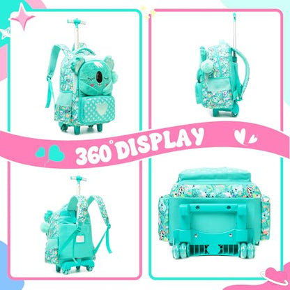 Kids Rolling Backpack with Wheels for Girls Cute koala School Roller Backpack,Carry on Travel Luggage with Lunch Bag and Pencil Case for Girls Ages 5-12 - color: 01 Koala