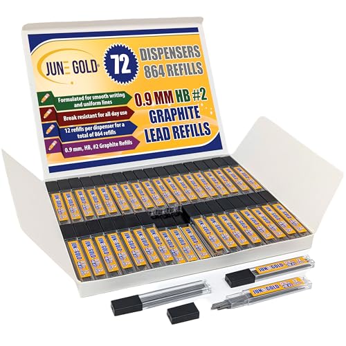 June Gold 864 Pieces, 0.9 mm HB #2 Lead Refills, 72 Dispensers, 12 Pieces Per Dispenser, Bold Thickness, Break Resistant Lead/Graphite - style: 0.9 mm