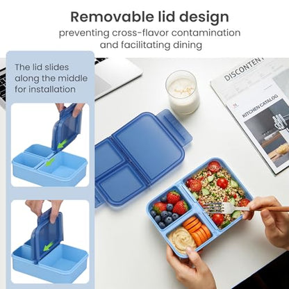 HWONMTE 2 Pack Bento Lunch Snack Boxes Set for Kids Reusable Food Containers Removable Dividers for Toddler Girls Boys Teens to School,Travel (2 Pack Blue) - color: 2 Pack Blue