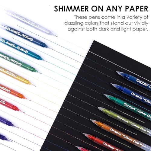 Grabie Jumbo Glitter Gel Pens Set of 18, Metallic Sparkle Gel Ink Pens, Large Capacity Vibrant Glitter Pens for Coloring Books, Drawing, Journaling, Scrapbooking & DIY Crafts, Smooth Writing Art Pens - color: 18 Colors Jumbo Glitter Gel Ink Pens