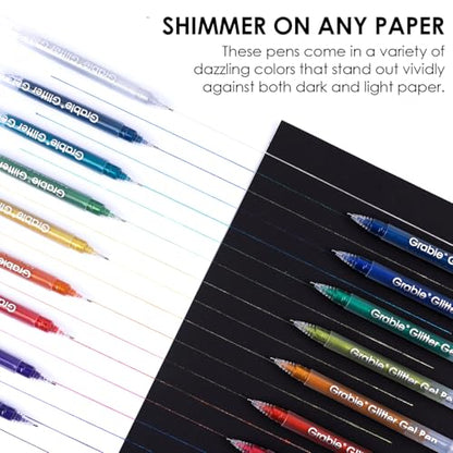 Grabie Jumbo Glitter Gel Pens Set of 18, Metallic Sparkle Gel Ink Pens, Large Capacity Vibrant Glitter Pens for Coloring Books, Drawing, Journaling, Scrapbooking & DIY Crafts, Smooth Writing Art Pens - color: 18 Colors Jumbo Glitter Gel Ink Pens