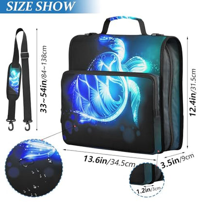 Fisyme Turtle Zipper Binder 3 Ring with Zipper and Shoulder Strap Large Capacity Multi-Pocket Binder Organizer - color: Multi-blue