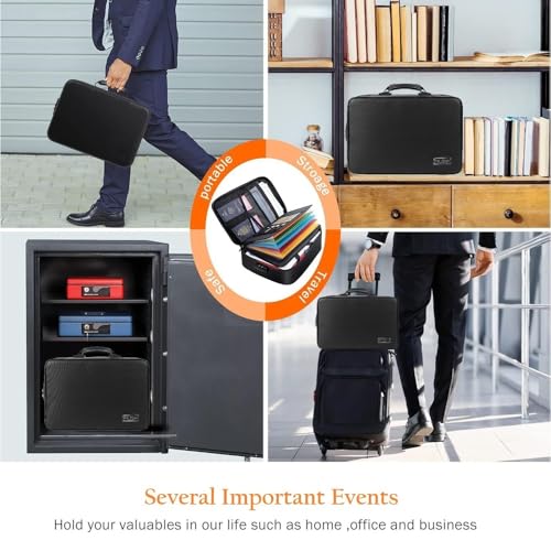 Fireproof Document Organizer Bag with Lock – Waterproof File Folder with 13 Labeled Pockets for Secure Document Storage for Home, Office & Travel