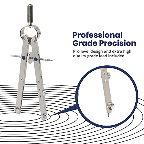 Pacific Arc Spring Bow Compass with Extension bar, ruling Pen, 6 inch Divider, Universal Adaptor, 6 inch Break Leg, and Replacement Lead. - style: Deluxe