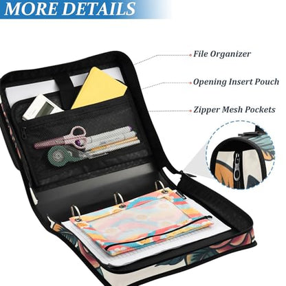 Vintage Old-School Tattoo Zipper Binder with Shoulder Strap & Handle for Easy Carry, 1.5 Inch 3-Ring Binder for School, Expansion Panel and Expanding File