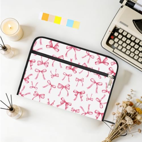 WEBEEDY Portable 13 Pockets Expanding File Folder with Labels and Zipper, Pink Bow Prints Document Folder Cute Accordion File Organizer for A4 Paper Letter Receipt Paperwork Office, Back to School