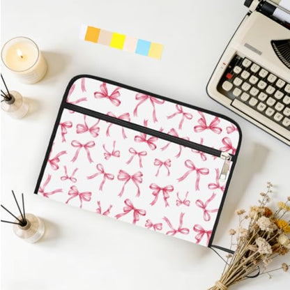 WEBEEDY Portable 13 Pockets Expanding File Folder with Labels and Zipper, Pink Bow Prints Document Folder Cute Accordion File Organizer for A4 Paper Letter Receipt Paperwork Office, Back to School