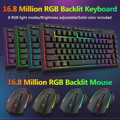 Redragon Wireless Gaming Keyboard and Mouse Combo, Bluetooth/2.4G/USB-C Wired, RGB Backlit, 75% Portable Quiet Rechargeable Macro Membrane Keyboard & 12800 DPI Mouse with Software for Win/MAC - color: Gaming Combo