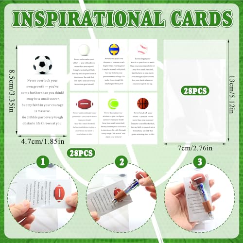 Scettar 28 Pack Sport Party Favors 4-in-1 Ballpoint Pens, 0.5mm Retractable Sport Theme Pens with Emotion Support Card for Sport Lover, Novelty Gifts Goodie Bags Stuffers(7 Style) - style: Sport Favors