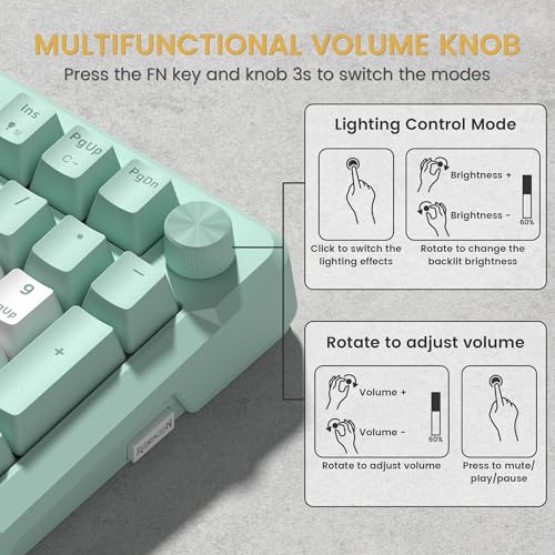 Redragon K742 Wireless Mechanical Gaming Keyboard with Knob, Bluetooth 5.0/2.4GHz/USB C Wired Creamy Keyboard with Number Pad for PC Computer, RGB Backlits, Hot-Swappable with Linear Switches (Green) - color: Green