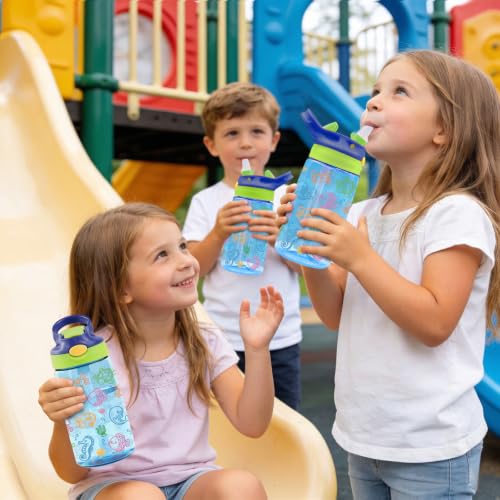 Sea Animals Gifts 14oz Kid Water Bottle with Straw - Leakproof BPA-Free Plastic Pop-Up Spout, Reusable Leak Proof Travel Bottle for Outdoor Sports - color: Ocean1