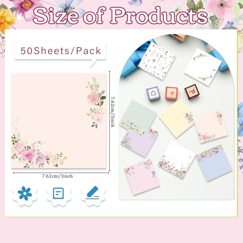 Wildflower Sticky Notes Gifts, 9 Pack Flower Notepads 3x3 Inches, Floral Spring Summer Self-Adhesive Memo Pads, School Teacher Office Study Supplies Gift (450 Sheets) - style: Wildflower