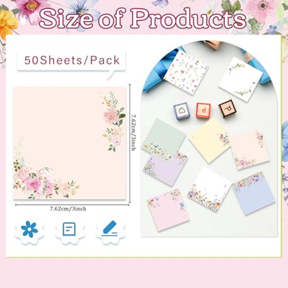 Wildflower Sticky Notes Gifts, 9 Pack Flower Notepads 3x3 Inches, Floral Spring Summer Self-Adhesive Memo Pads, School Teacher Office Study Supplies Gift (450 Sheets) - style: Wildflower