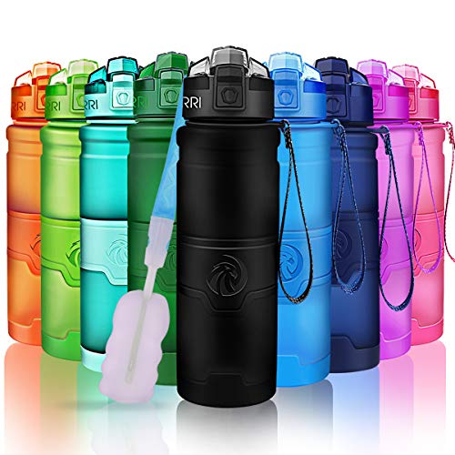 ZORRI Sports Water Bottle, 400/500/700ml/1L, BPA Free Leak Proof Tritan Lightweight Bottles for Outdoors,Camping,Cycling,Fitness,Gym,Yoga- Kids/Adults Drink Bottles with Filter, Lockable Pop Open Lid - color: Matte Black, size: 32 Ounces