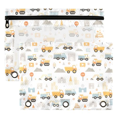 Monster Truck White Binder Pouches 3 Ring for Boys Girls School Office College Supplies Roadster Racing Cars Pencil Pouches Case Bag with Clear Window and Zipper 2 Pack - color: Cars