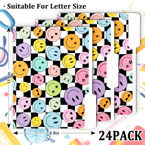 Whaline 24 Pack Boho Smile File Folders Letter Size Happy Face Checker File Pockets with 1/3 Cut Tab for Back to School Home Office Classroom Supplies, 8.9 x 11.6 Inch - style: Smile Face