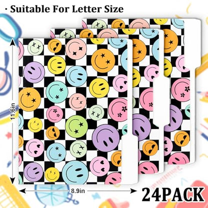Whaline 24 Pack Boho Smile File Folders Letter Size Happy Face Checker File Pockets with 1/3 Cut Tab for Back to School Home Office Classroom Supplies, 8.9 x 11.6 Inch - style: Smile Face